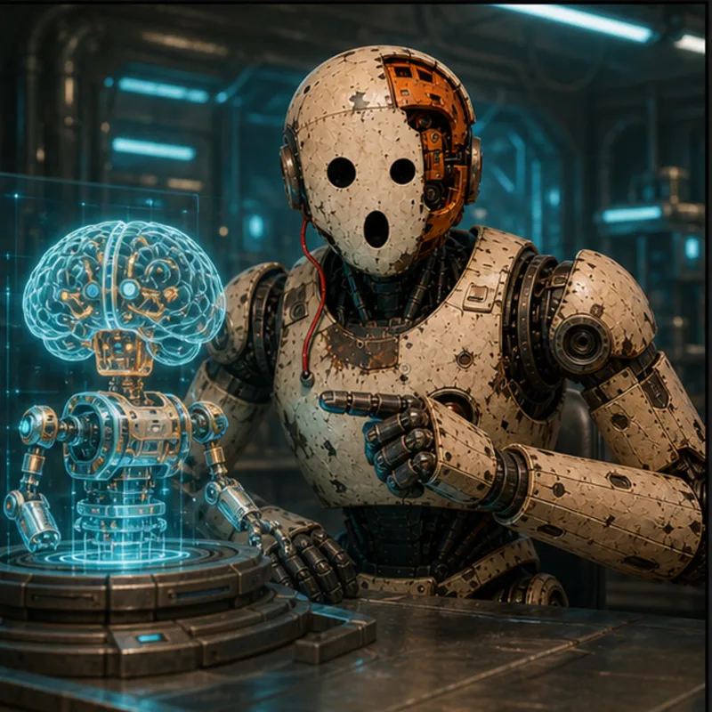 CAGEBOT reacting in an AI laboratory